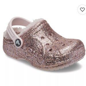 Crocs Baya Kids' Lined Glitter Clogs Pink Sparkly C7 NEW Water Shoes